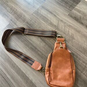 Anthropologie Tan Leather Crossbody Bag
